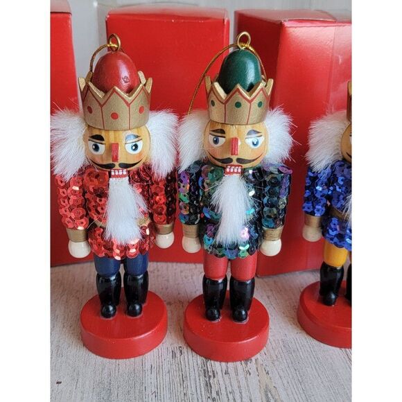 Sequin Nutcracker multicolor ornament Xmas set - Picture 3 of 7